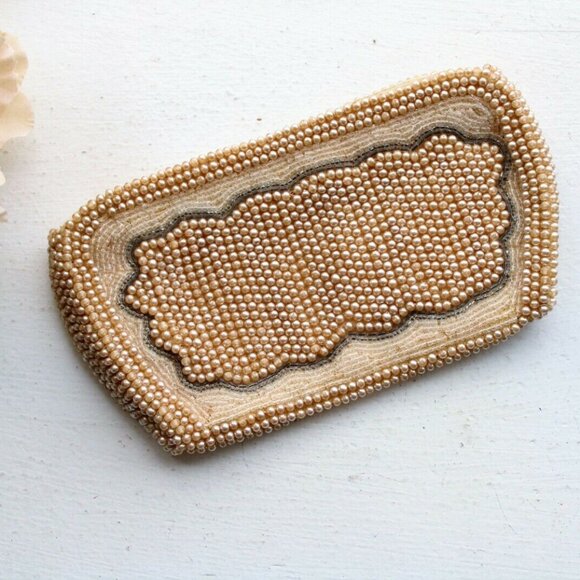 Vintage Handbags - Vintage 1940s Beaded Clutch Purse Covered In Faux Pearls
